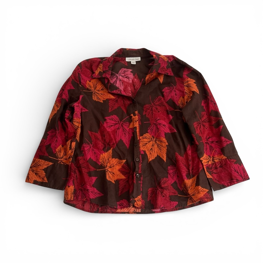 Coldwater Creek Women’s Lightweight Leaf Print Button-Up Shirt PL